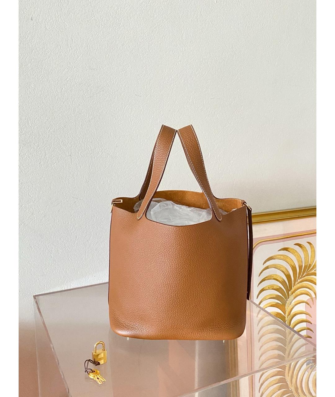 HERMES Коричневая кожаная сумка тоут, фото 3