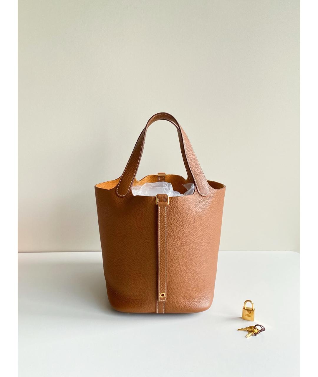 HERMES Коричневая кожаная сумка тоут, фото 5