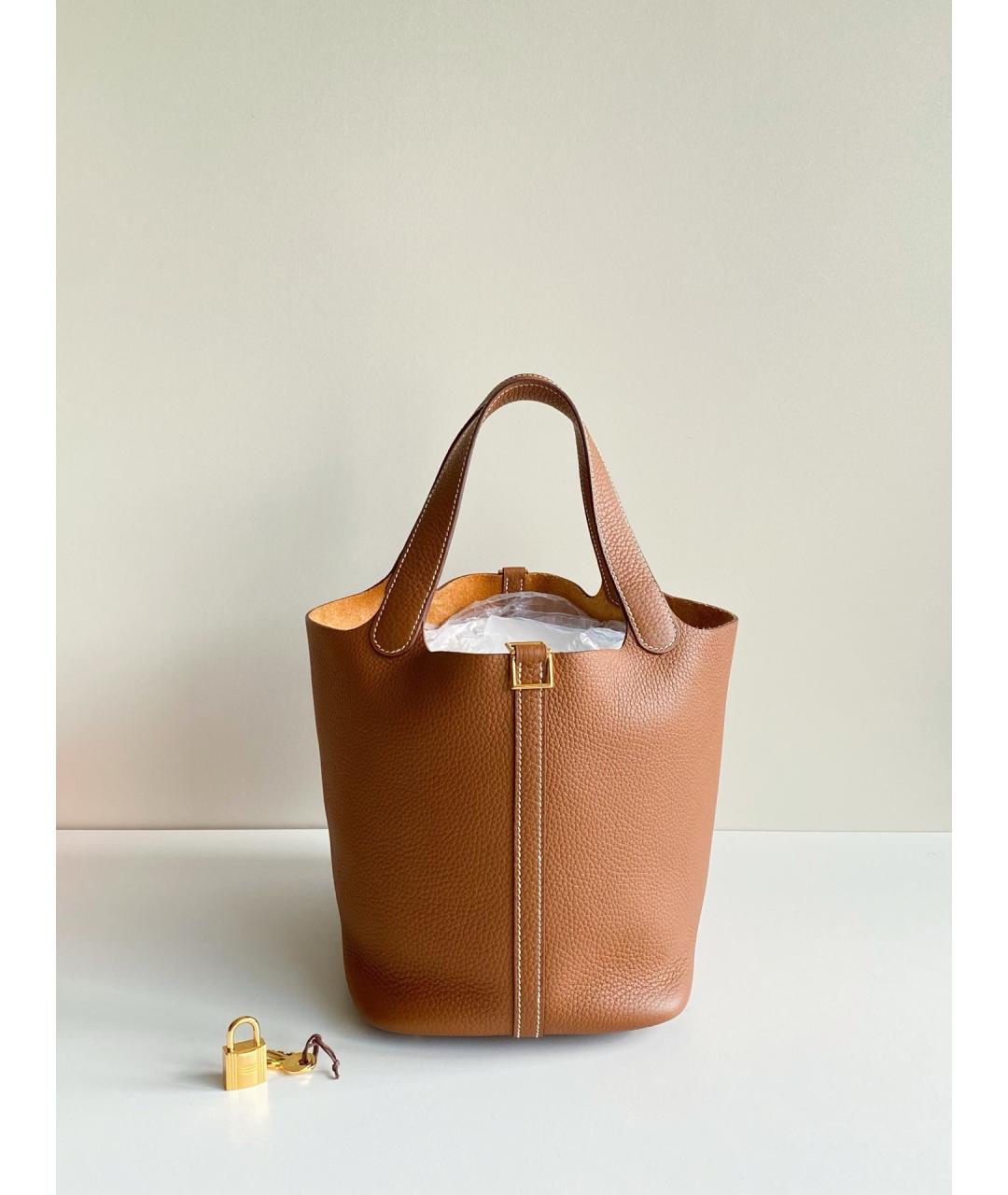 HERMES Коричневая кожаная сумка тоут, фото 4