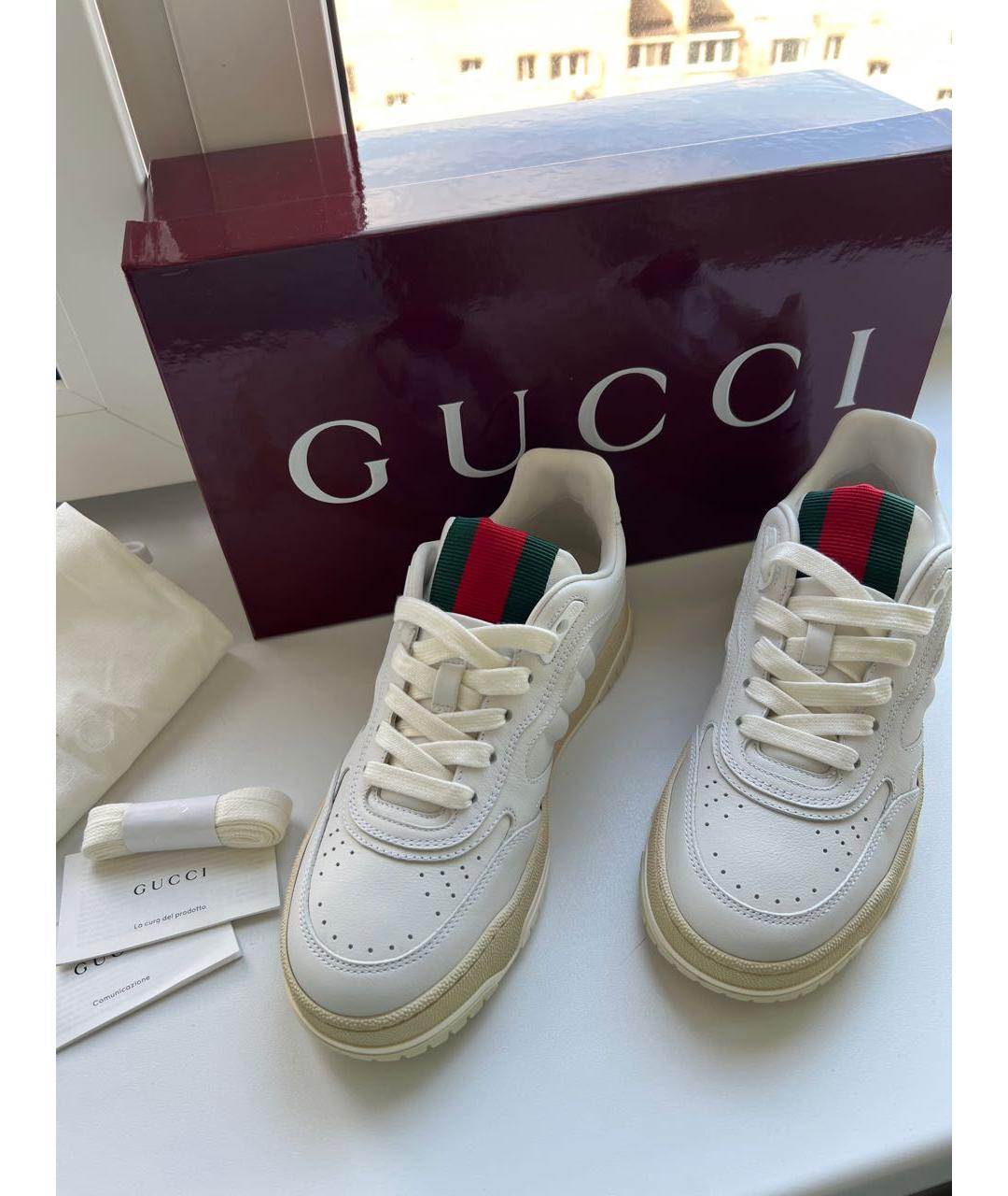 GUCCI Белые кожаные кроссовки, фото 2