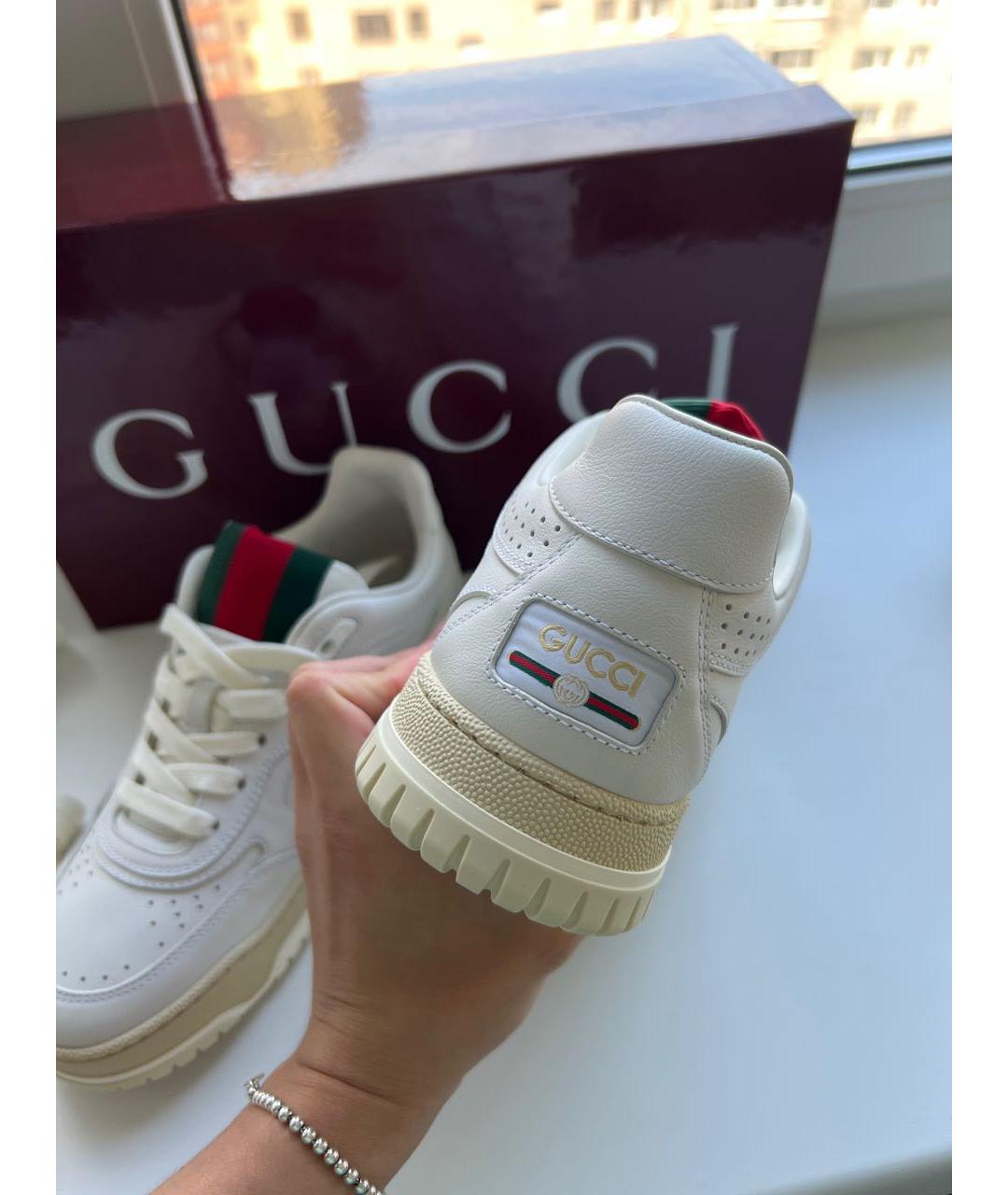 GUCCI Белые кожаные кроссовки, фото 4