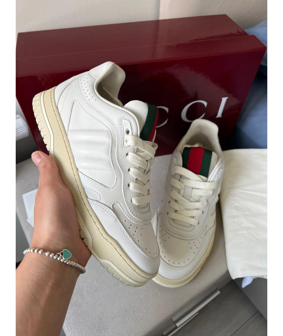 GUCCI Белые кожаные кроссовки, фото 9