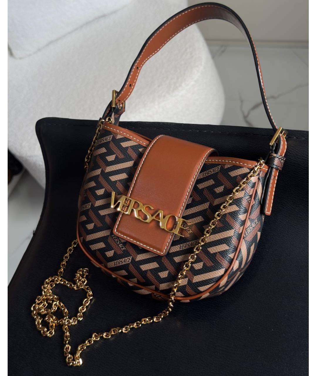 VERSACE Коричневая кожаная сумка через плечо, фото 3