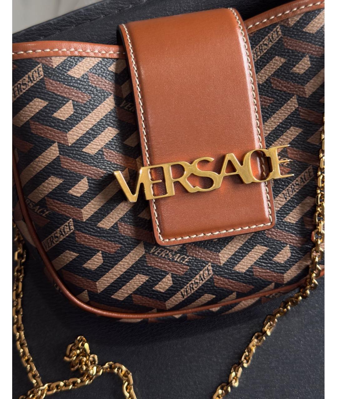VERSACE Коричневая кожаная сумка через плечо, фото 4