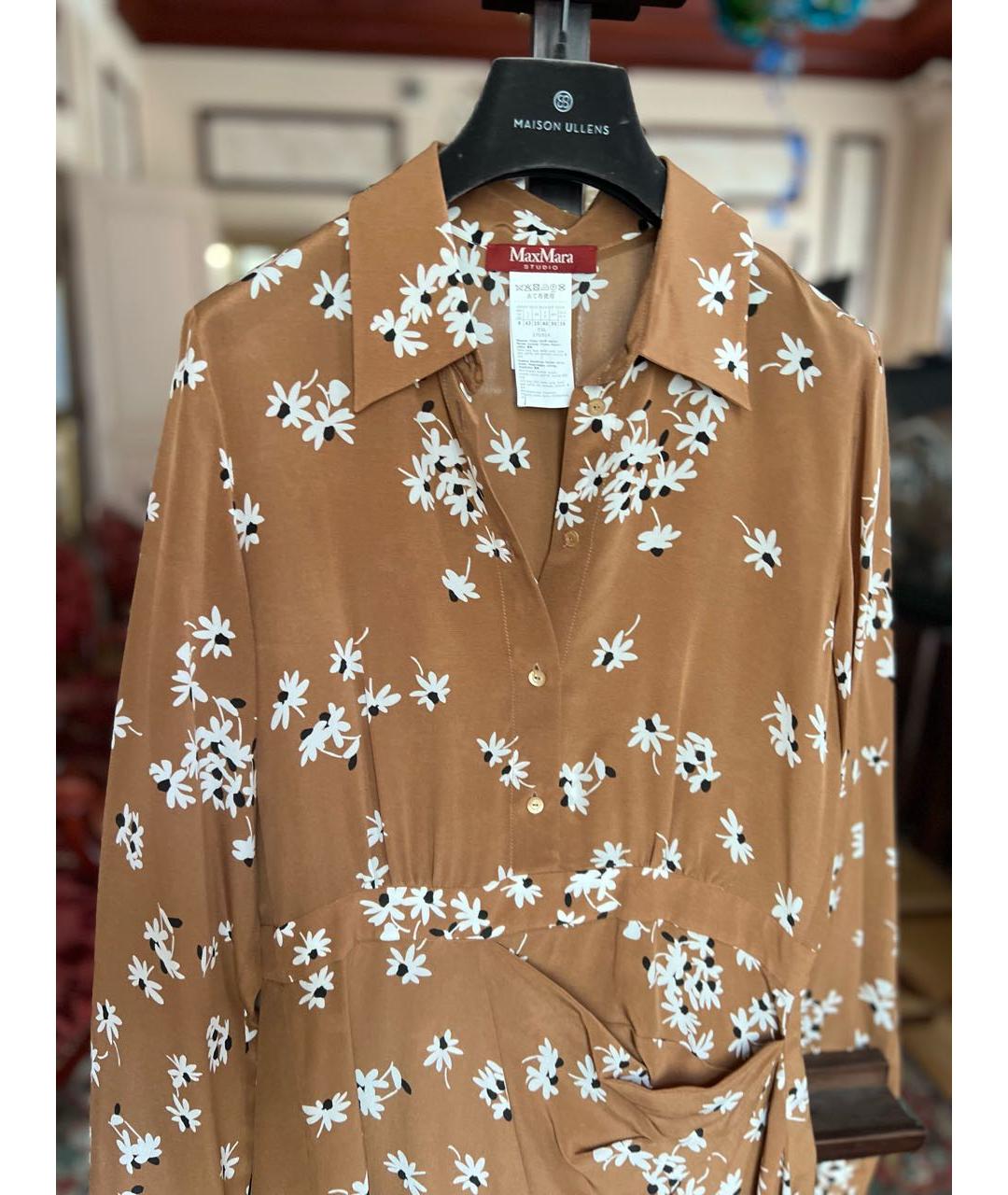 MAX MARA Горчичное шелковое повседневное платье, фото 5