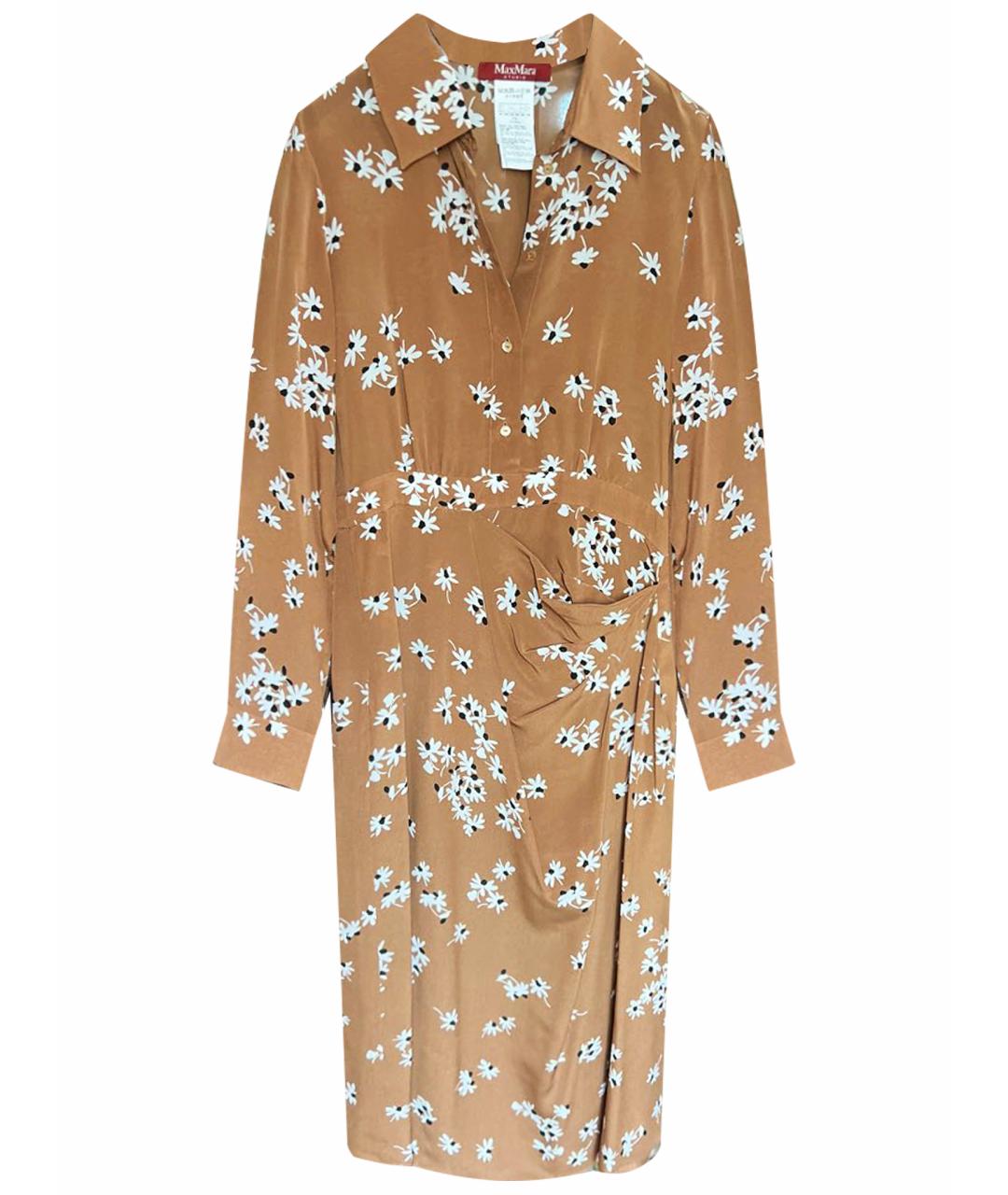 MAX MARA Горчичное шелковое повседневное платье, фото 1
