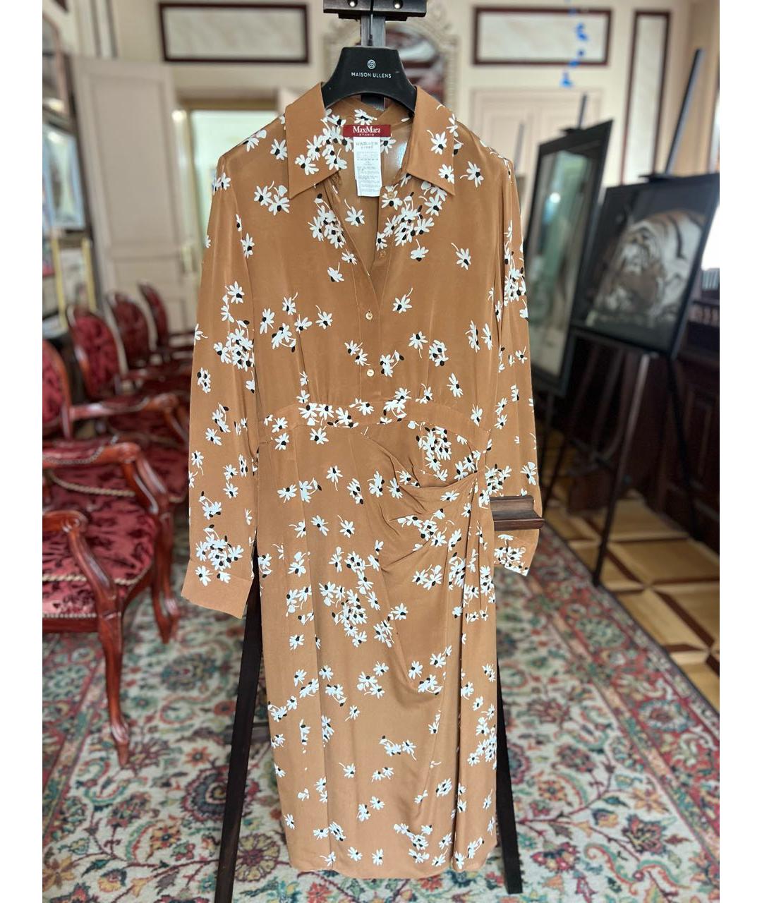 MAX MARA Горчичное шелковое повседневное платье, фото 9
