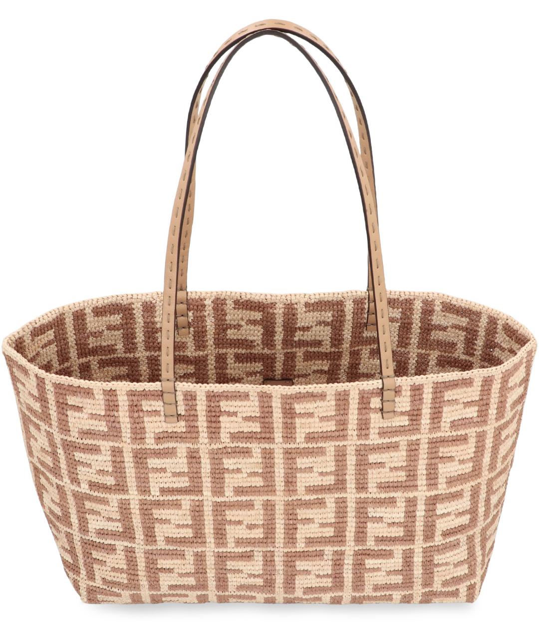FENDI Бежевая рафия сумка тоут, фото 4