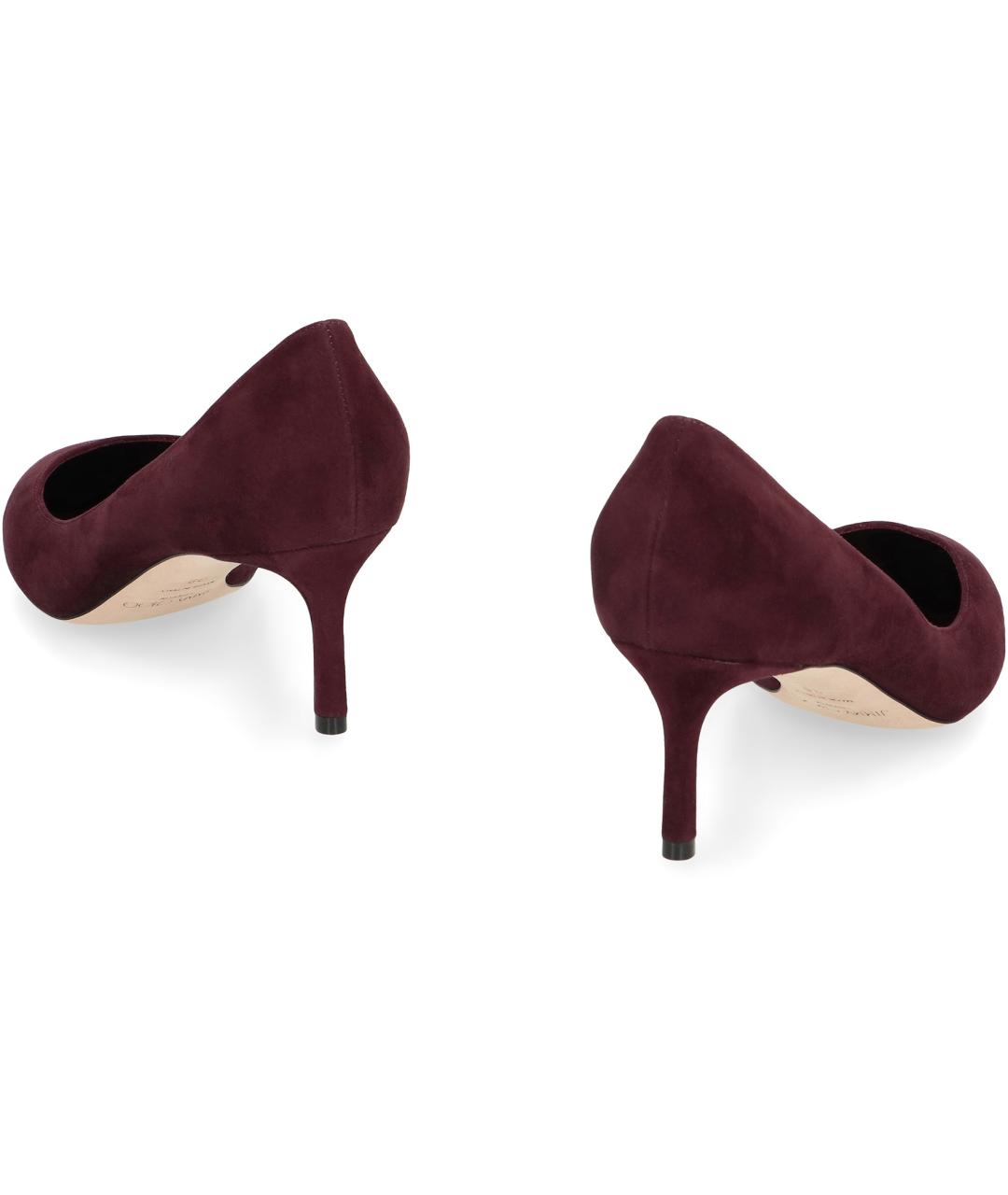 JIMMY CHOO Бордовые замшевые лодочки на низком каблуке, фото 3