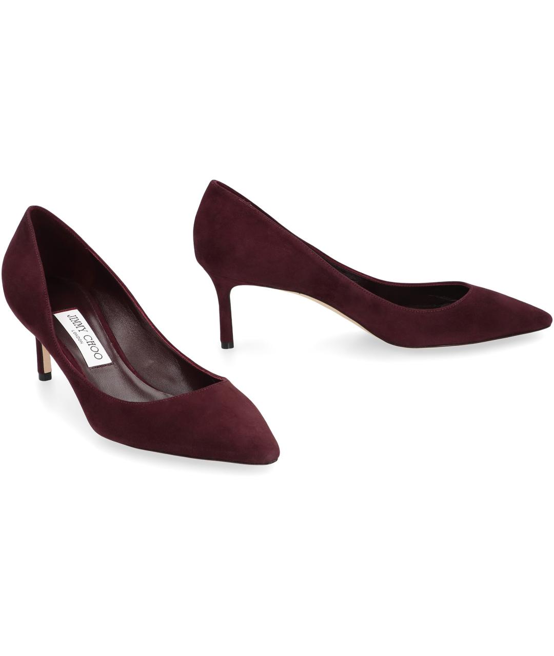 JIMMY CHOO Бордовые замшевые лодочки на низком каблуке, фото 2