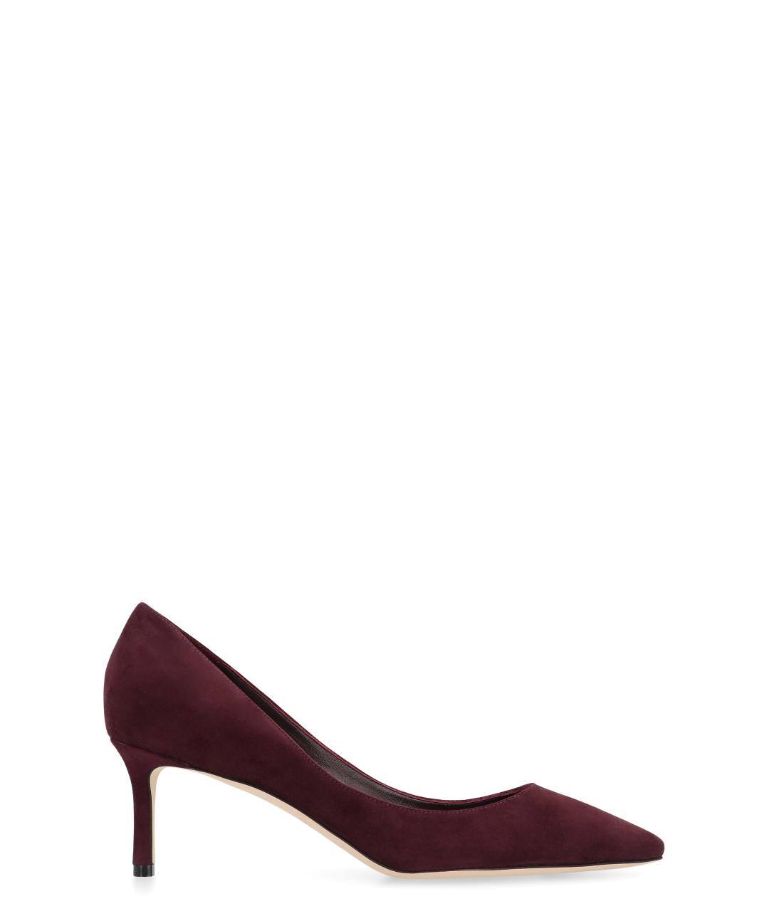 JIMMY CHOO Бордовые замшевые лодочки на низком каблуке, фото 1