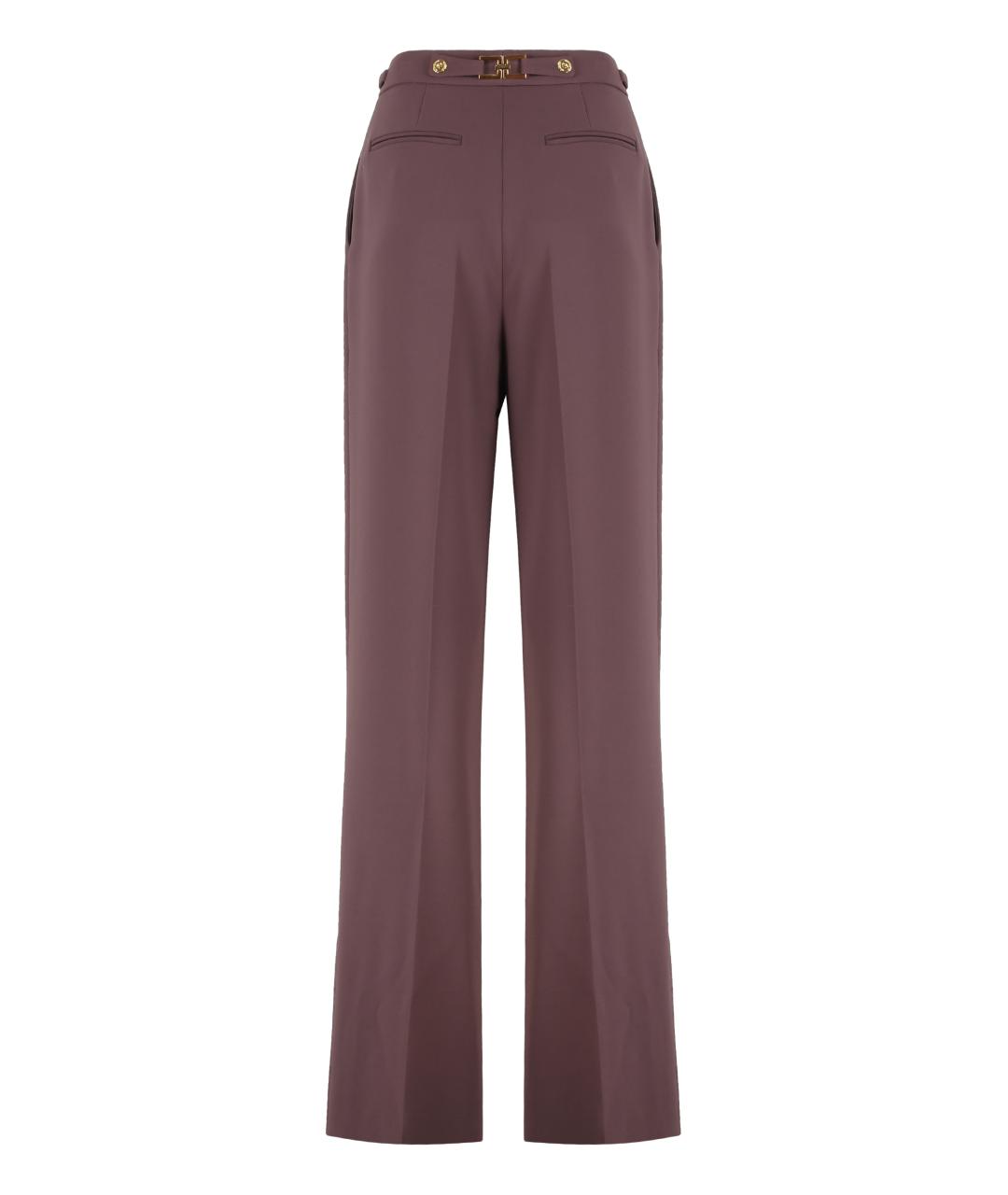 ELISABETTA FRANCHI Бордовые полиэстеровые прямые брюки, фото 2