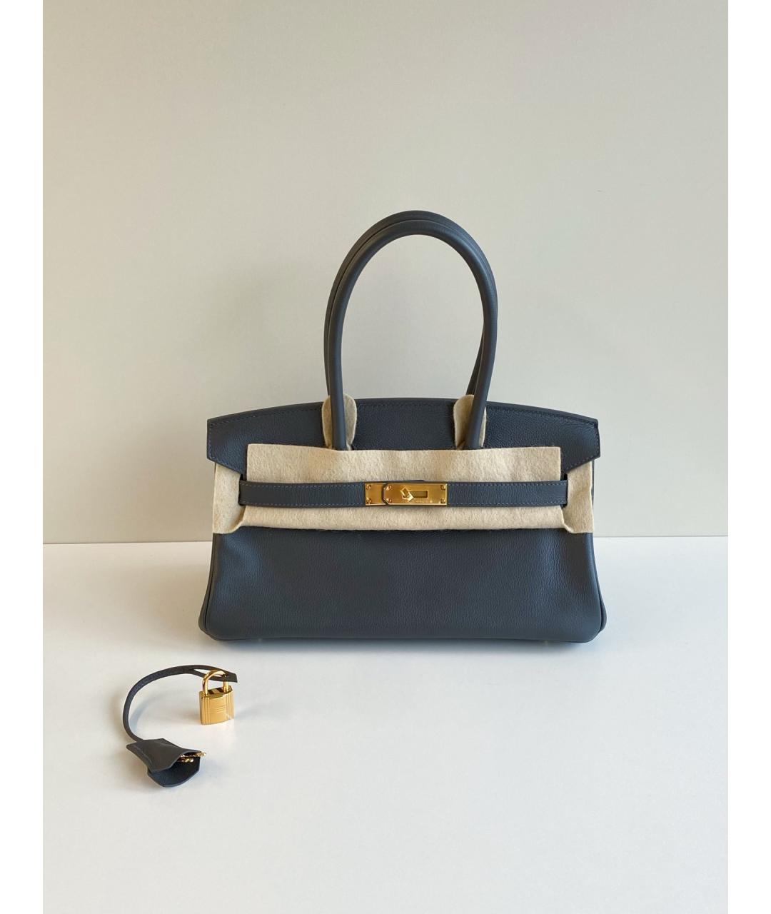 HERMES Серая кожаная сумка с короткими ручками, фото 2