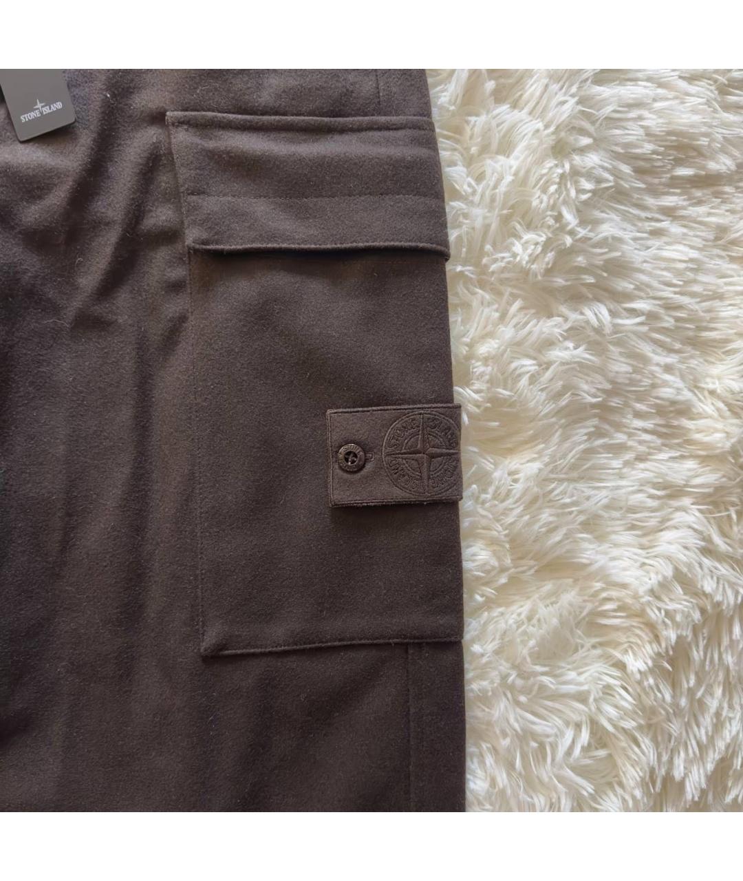 STONE ISLAND Коричневые шерстяные повседневные брюки, фото 3