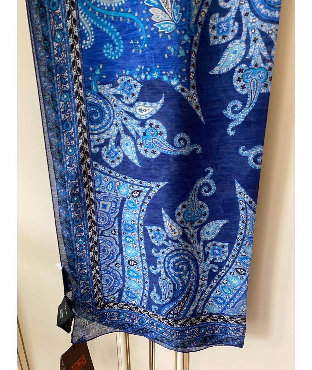 ETRO Синий льняной шарф, фото 3
