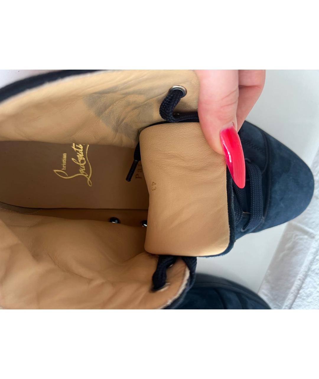 CHRISTIAN LOUBOUTIN Темно-синие замшевые высокие кроссовки / кеды, фото 3