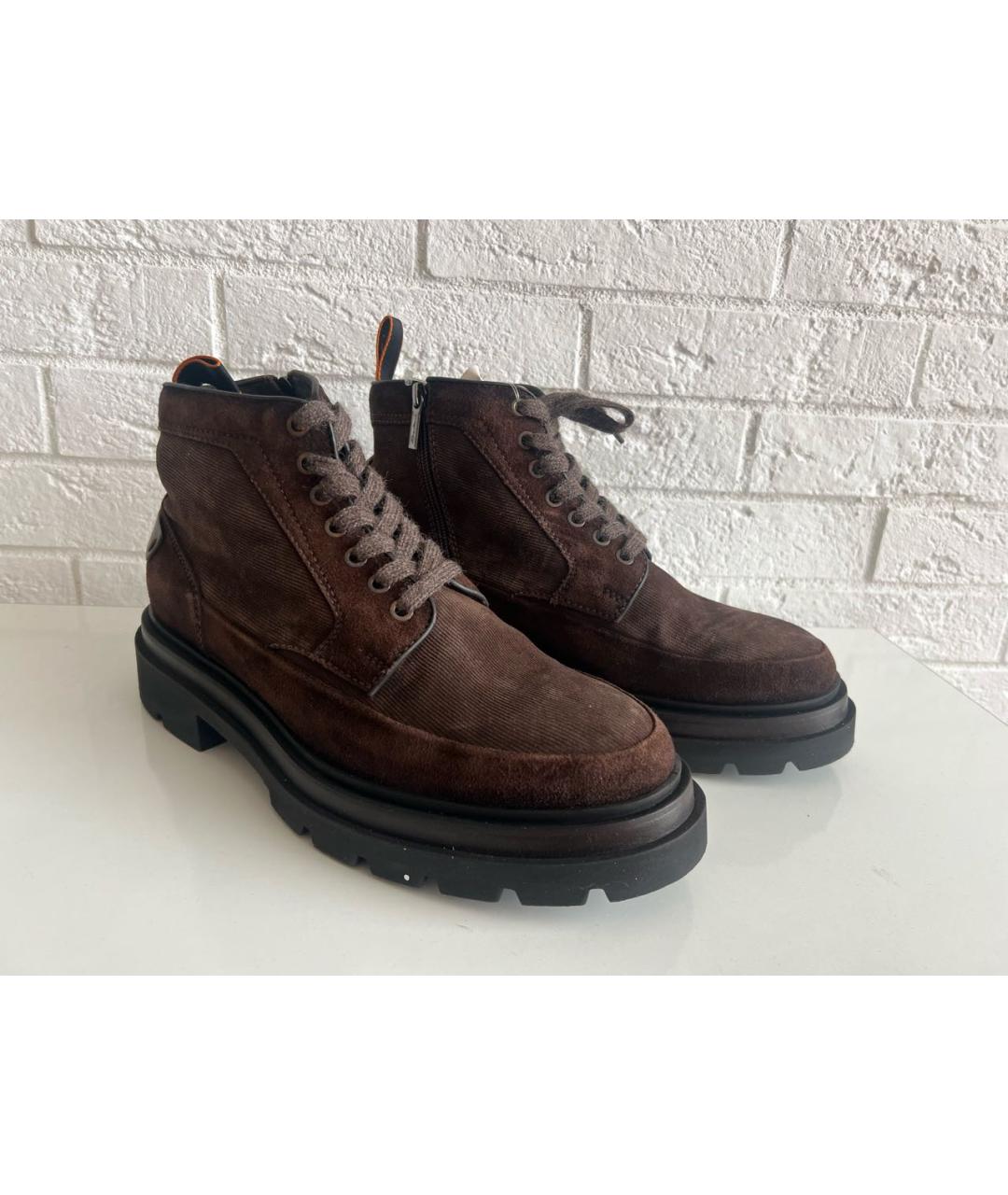 SANTONI Коричневые замшевые высокие ботинки, фото 5