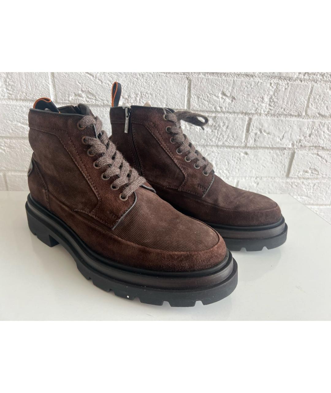 SANTONI Коричневые замшевые высокие ботинки, фото 2