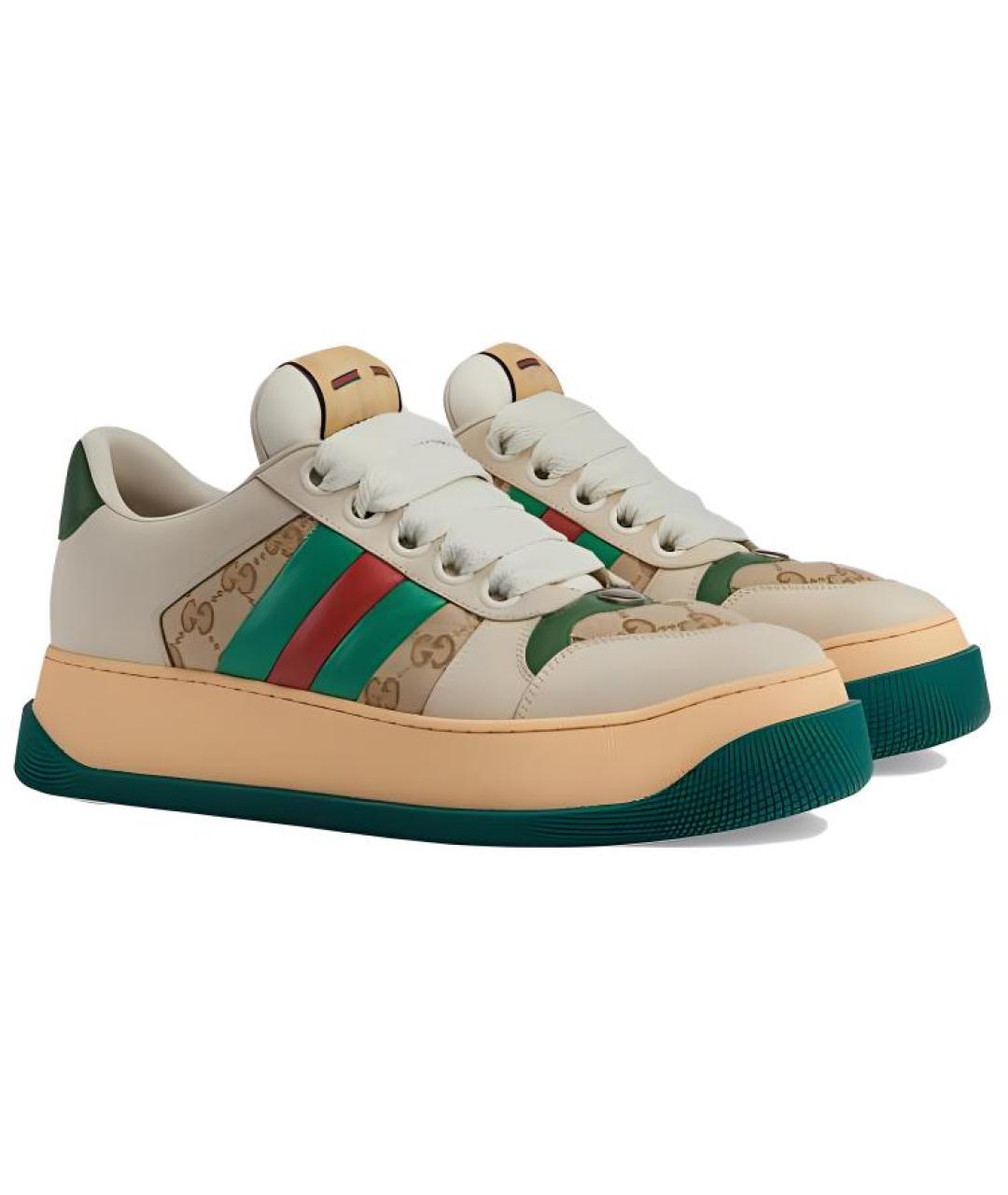 GUCCI Бежевые кожаные низкие кроссовки / кеды, фото 3