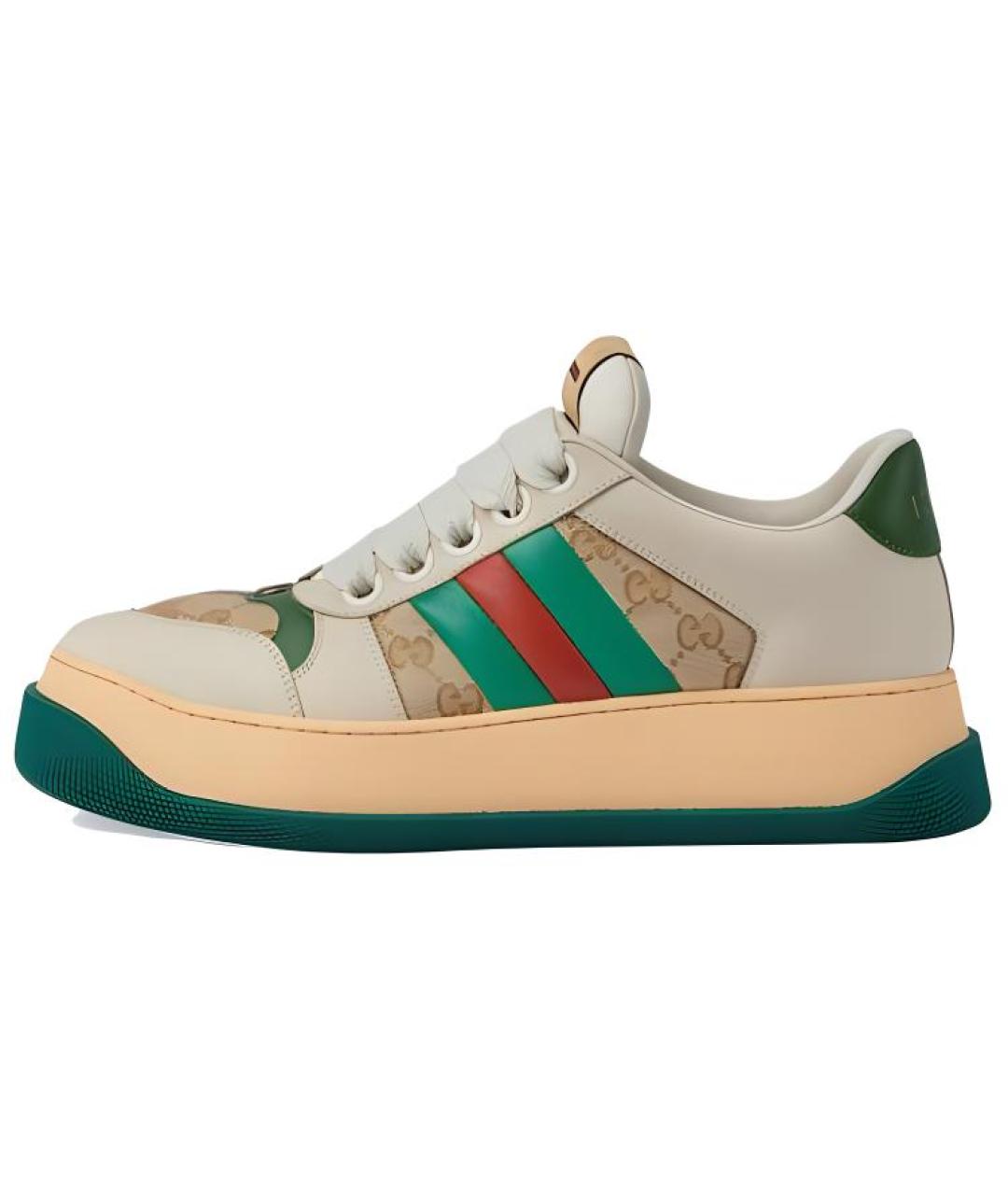 GUCCI Бежевые кожаные низкие кроссовки / кеды, фото 2