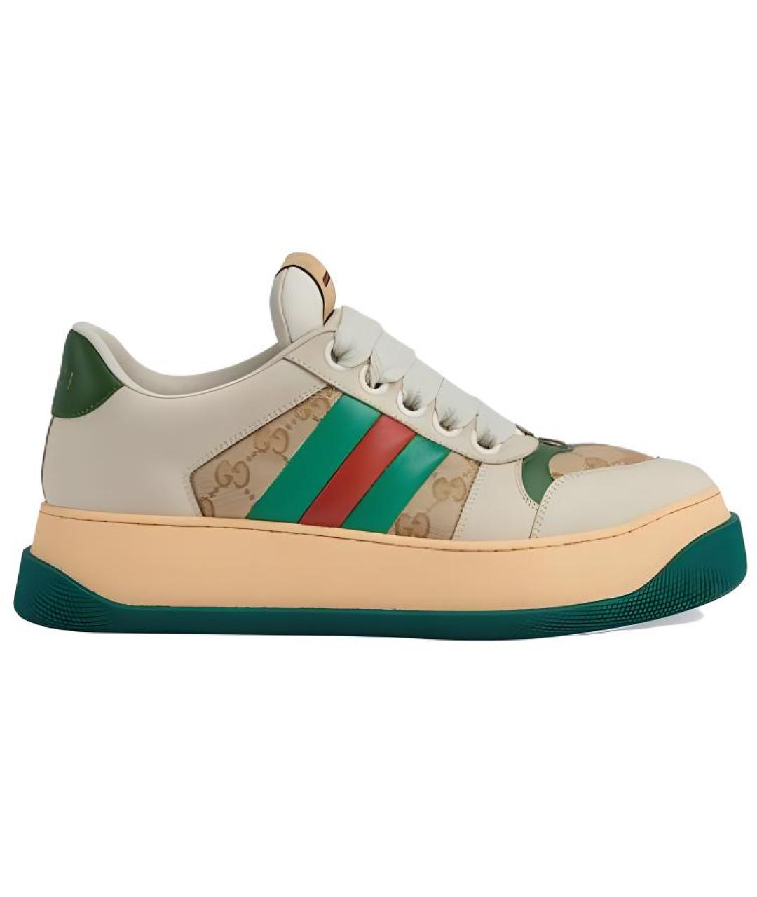 GUCCI Бежевые кожаные низкие кроссовки / кеды, фото 1