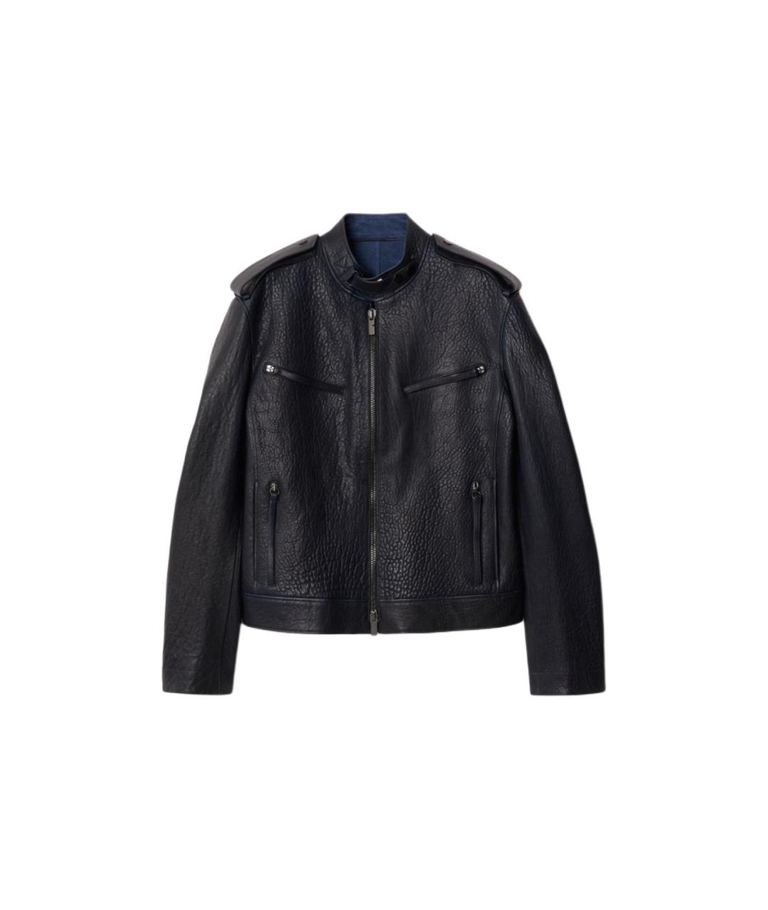 BURBERRY Синяя кожаная куртка, фото 1