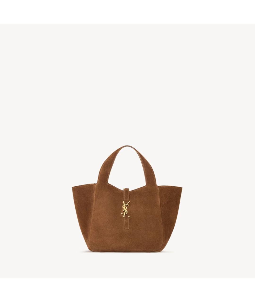 SAINT LAURENT Коричневая замшевая сумка с короткими ручками, фото 3