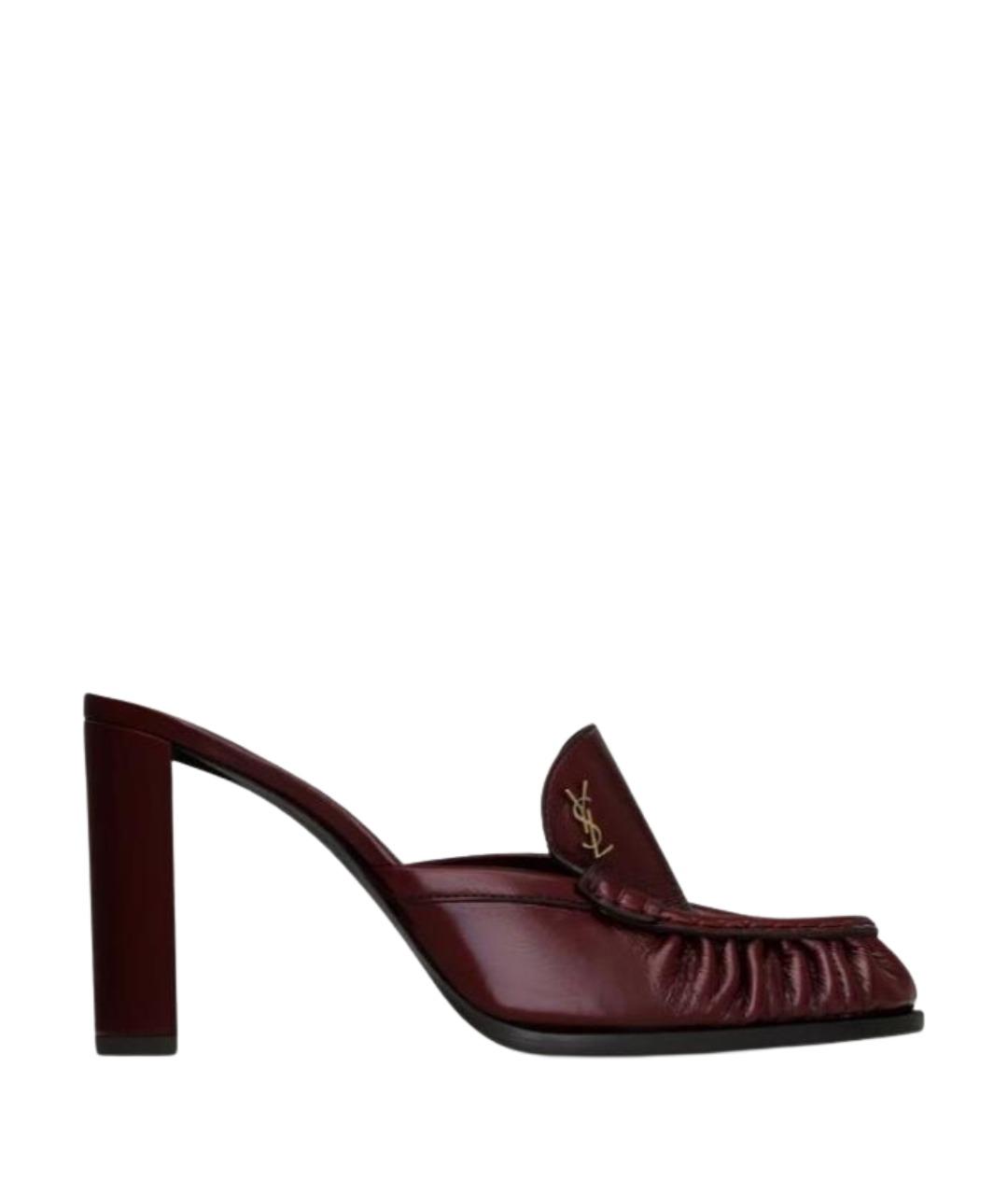 SAINT LAURENT Бордовые кожаные мюли, фото 1