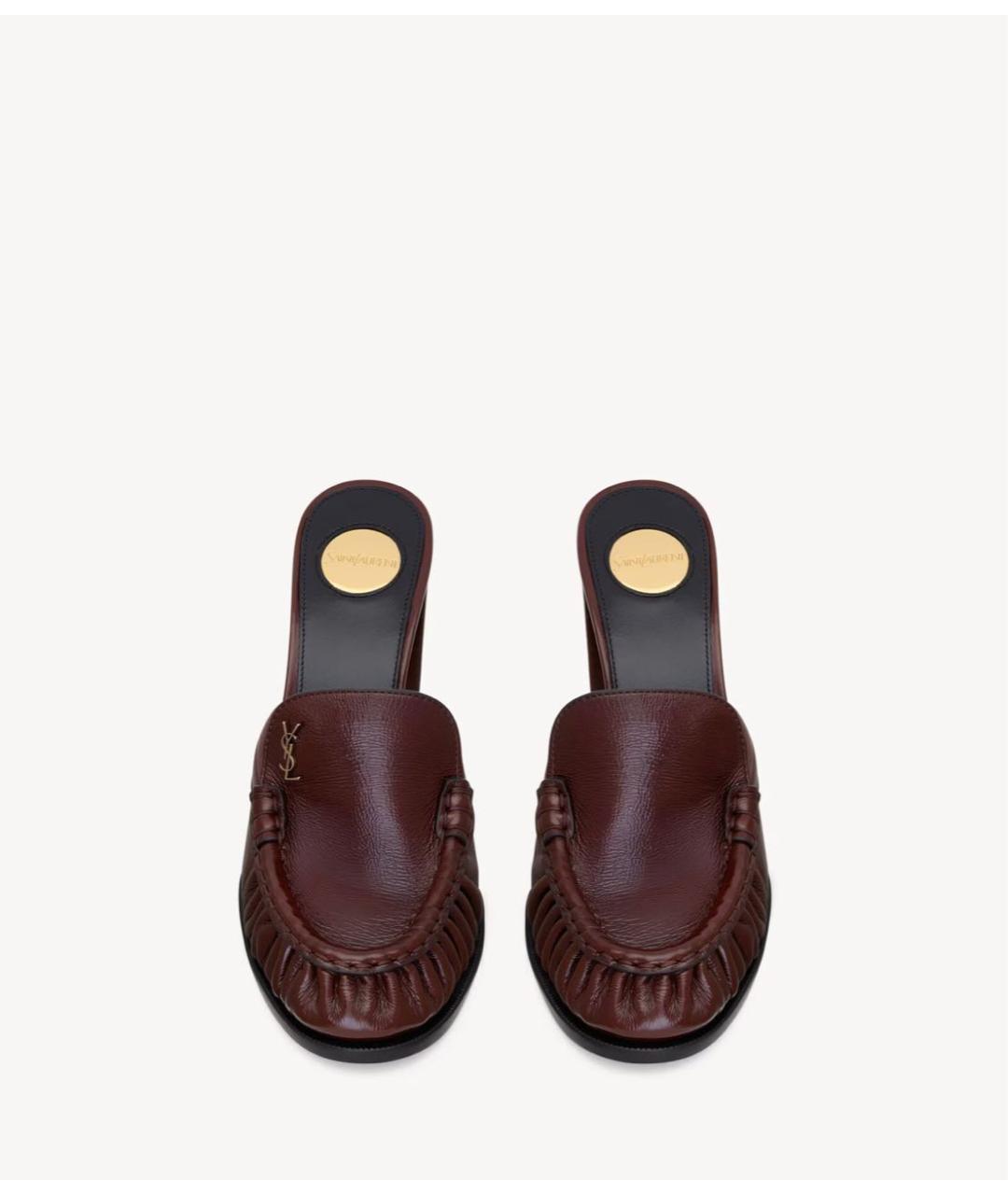 SAINT LAURENT Бордовые кожаные мюли, фото 3