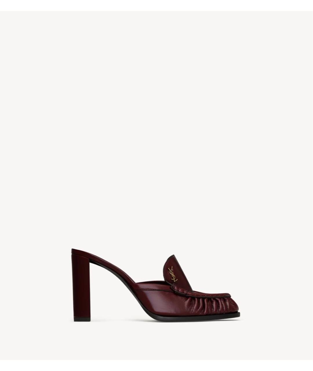 SAINT LAURENT Бордовые кожаные мюли, фото 4