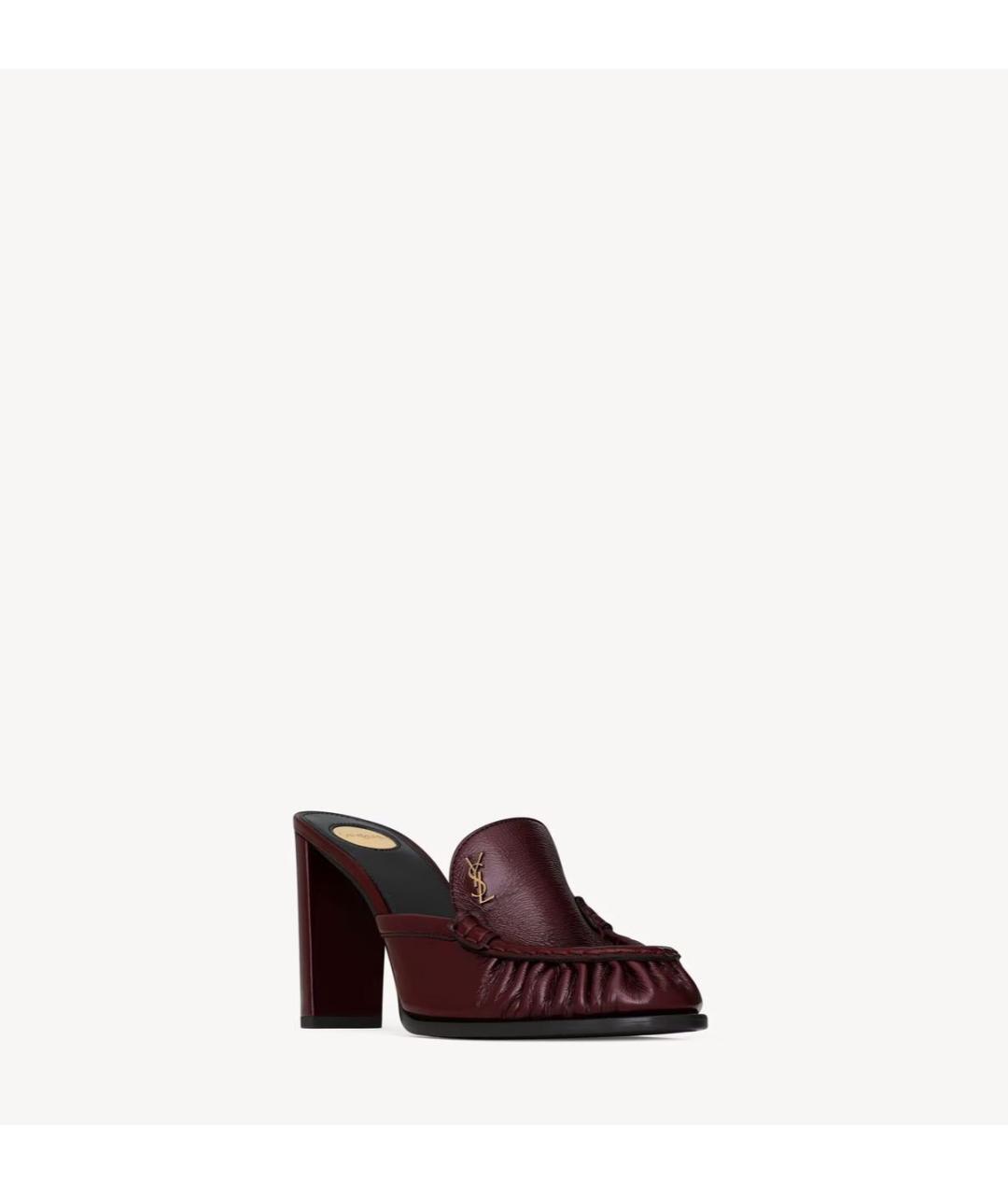 SAINT LAURENT Бордовые кожаные мюли, фото 2