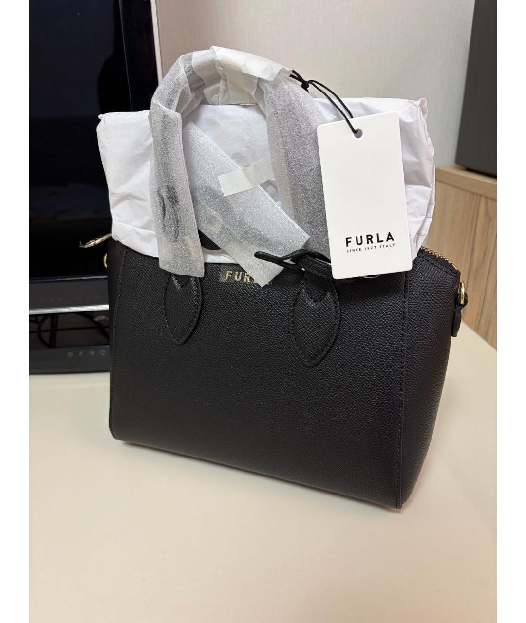 FURLA Черная кожаная сумка с короткими ручками, фото 5