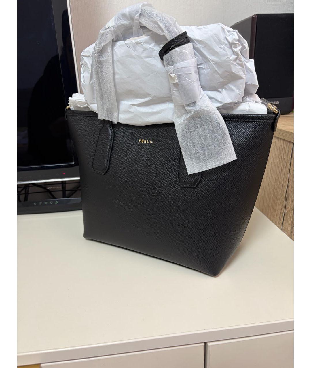 FURLA Черная кожаная сумка тоут, фото 5