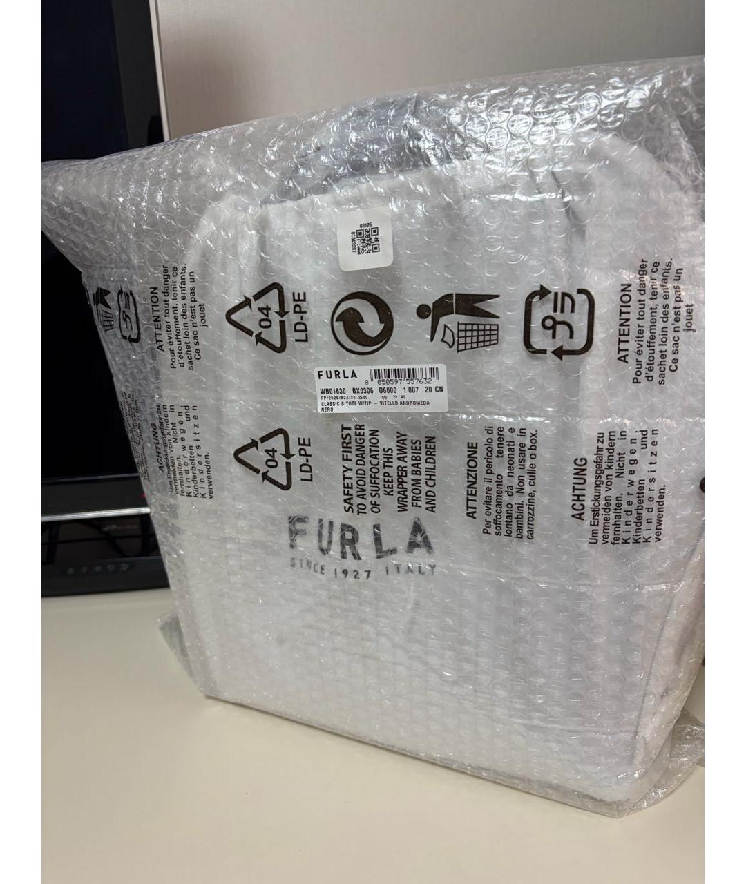 FURLA Черная кожаная сумка тоут, фото 8