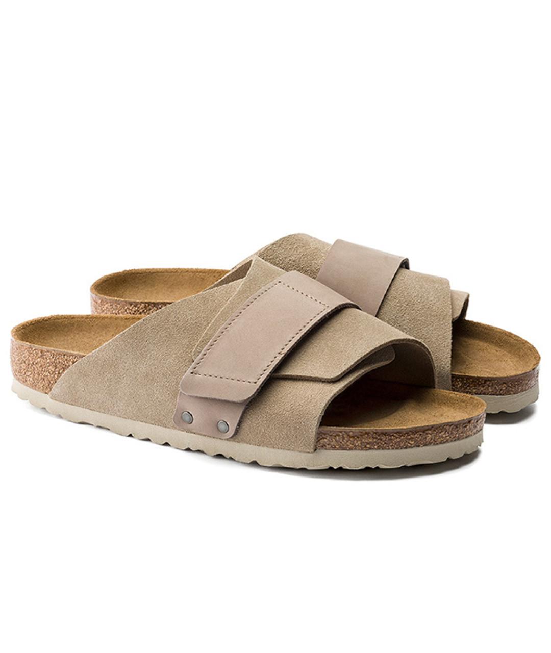 BIRKENSTOCK Бежевые замшевые шлепанцы, фото 4