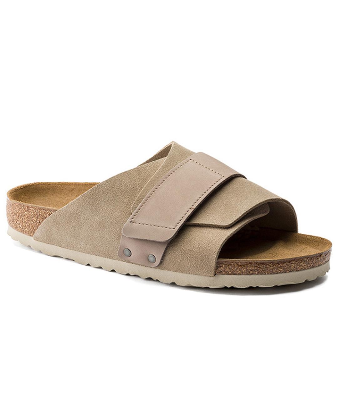 BIRKENSTOCK Бежевые замшевые шлепанцы, фото 3
