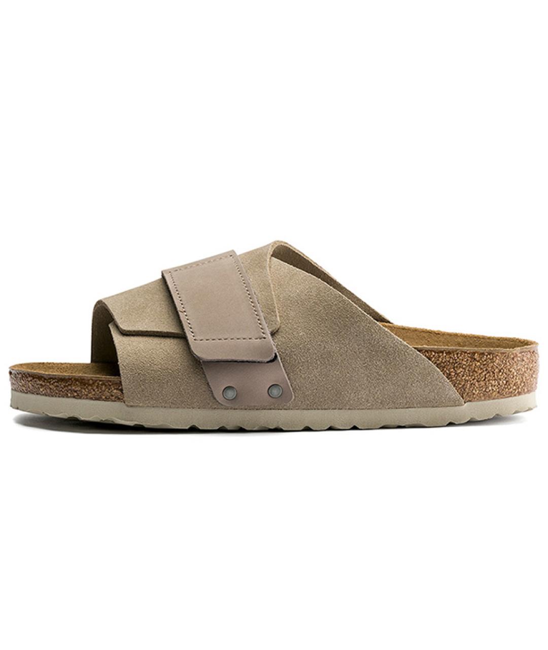 BIRKENSTOCK Бежевые замшевые шлепанцы, фото 2