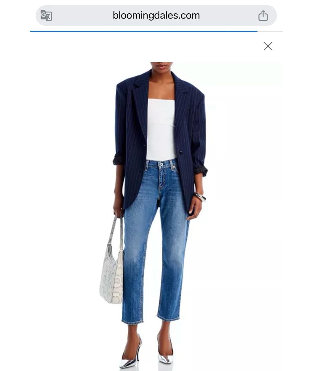 RAG & BONE Голубые хлопковые прямые джинсы, фото 5