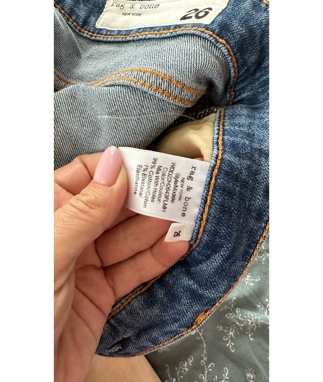 RAG & BONE Голубые хлопковые прямые джинсы, фото 6