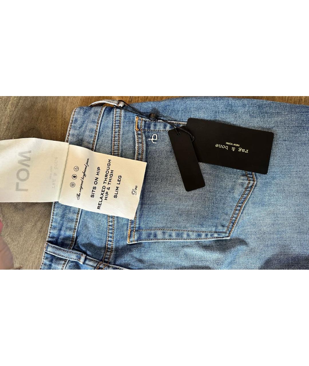 RAG & BONE Голубые хлопковые прямые джинсы, фото 7