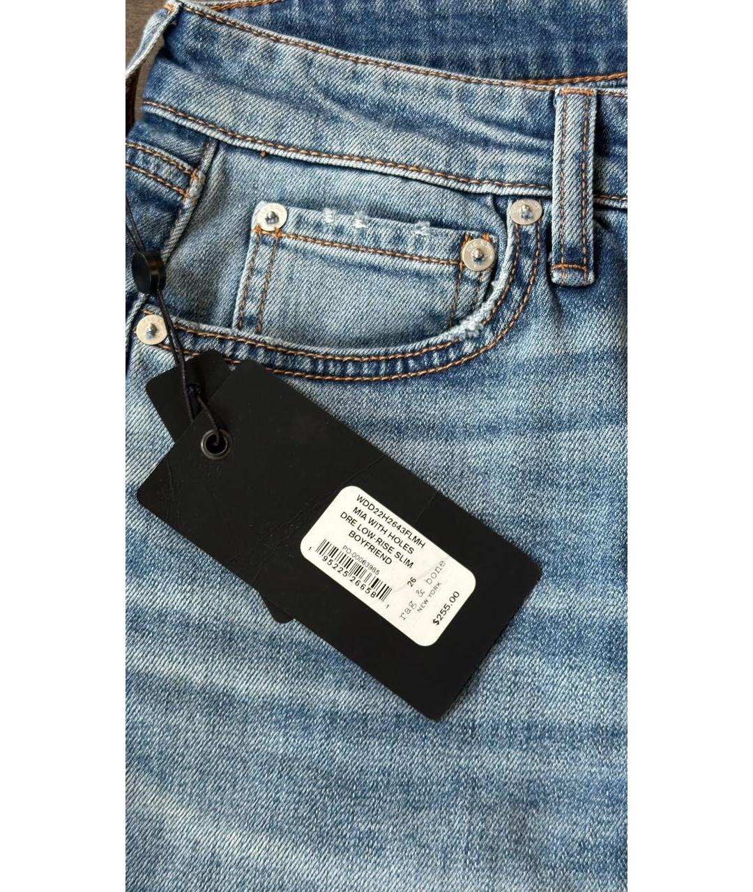 RAG & BONE Голубые хлопковые прямые джинсы, фото 4