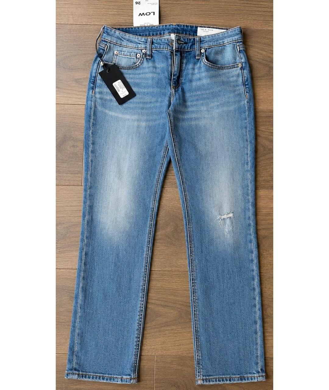 RAG & BONE Голубые хлопковые прямые джинсы, фото 9