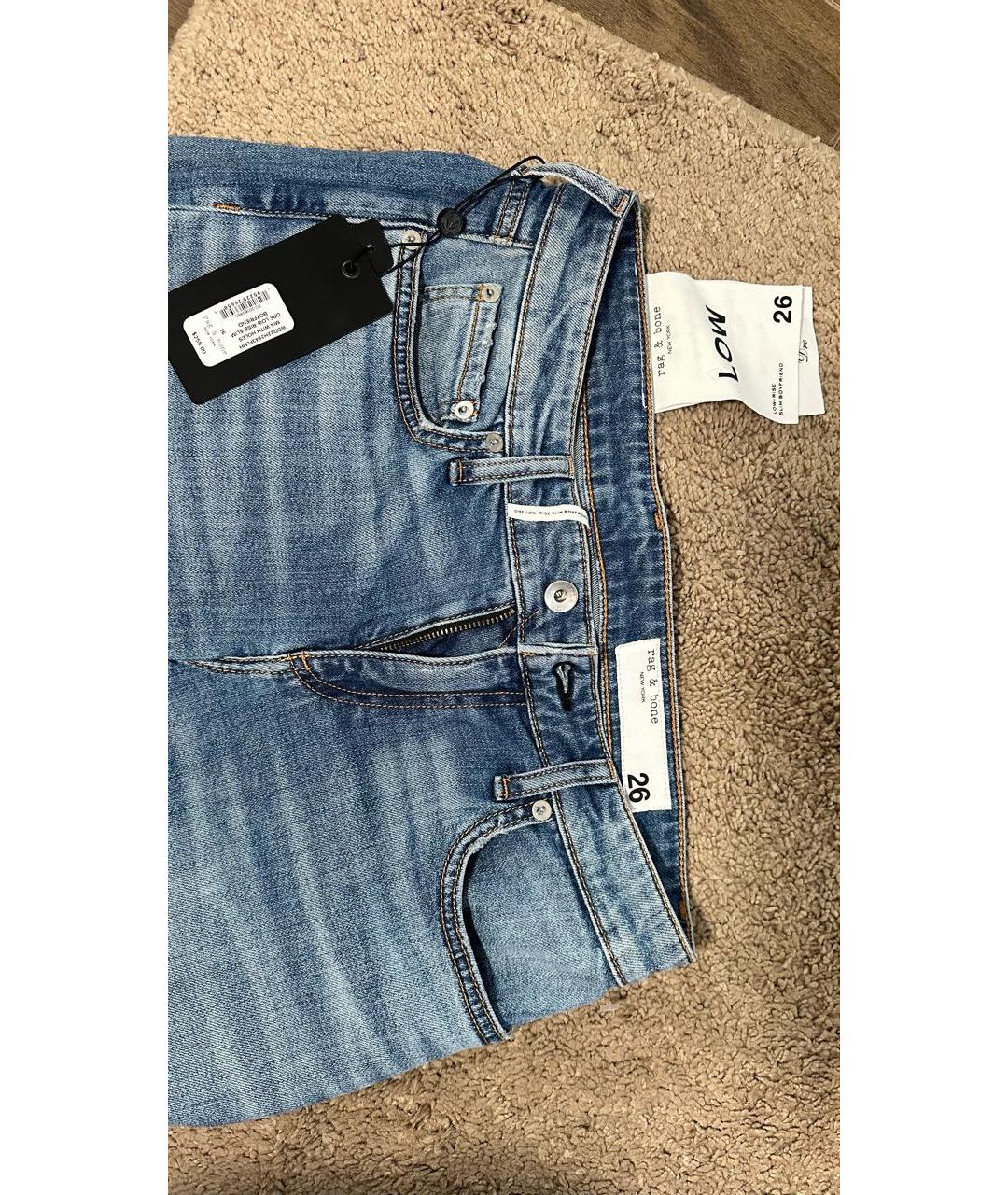 RAG & BONE Голубые хлопковые прямые джинсы, фото 3