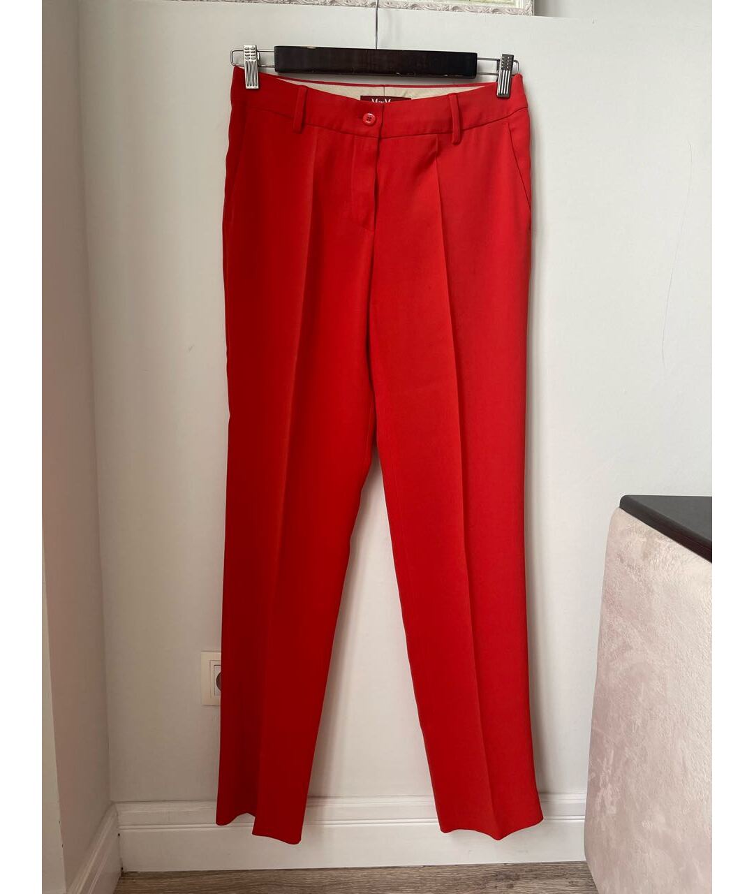 MAX MARA STUDIO Красные шелковые прямые брюки, фото 5