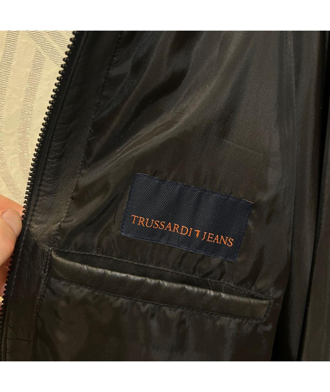 TRUSSARDI JEANS Черная кожаная куртка, фото 4