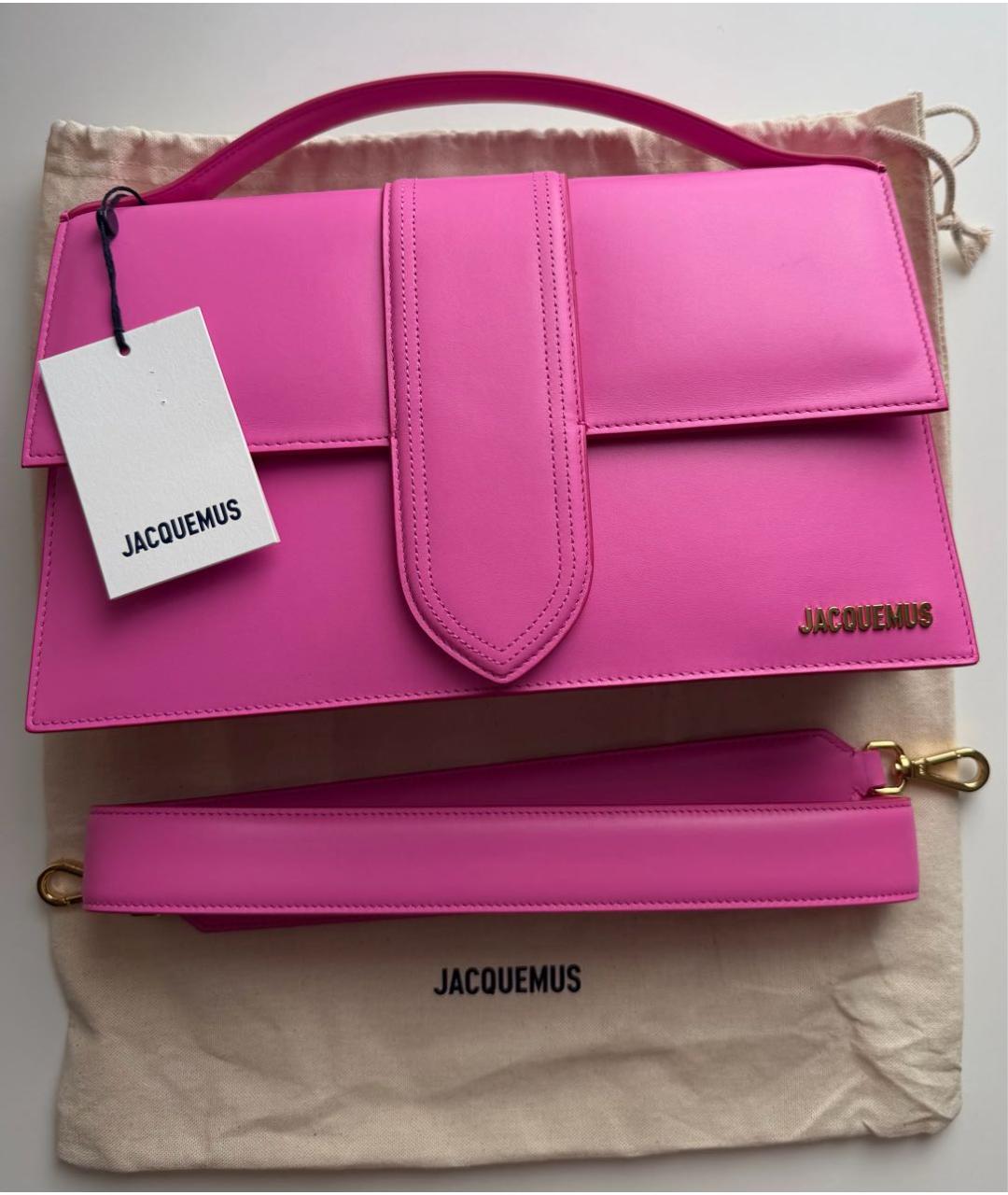 JACQUEMUS Розовая кожаная сумка с короткими ручками, фото 2