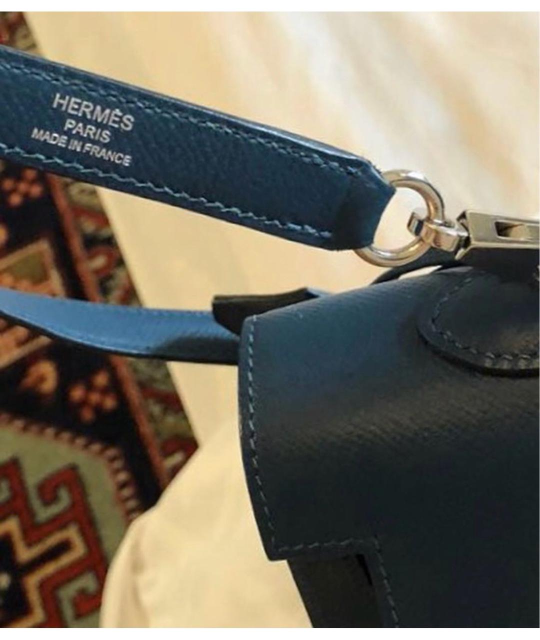 HERMES Темно-синяя кожаная сумка с короткими ручками, фото 4