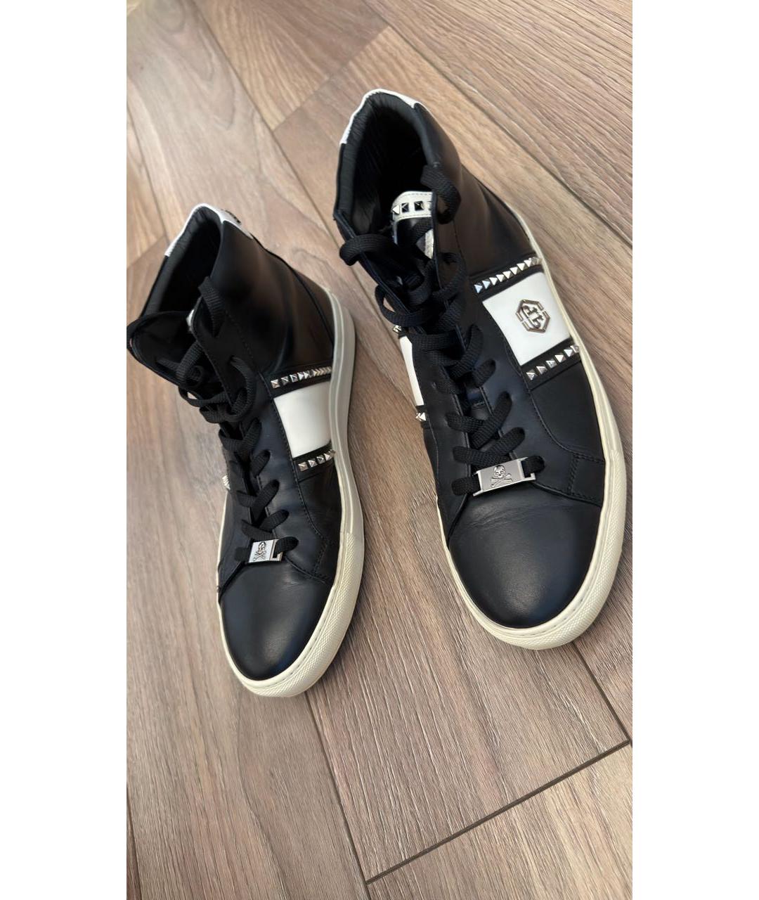 PHILIPP PLEIN Черные кожаные высокие кроссовки / кеды, фото 5