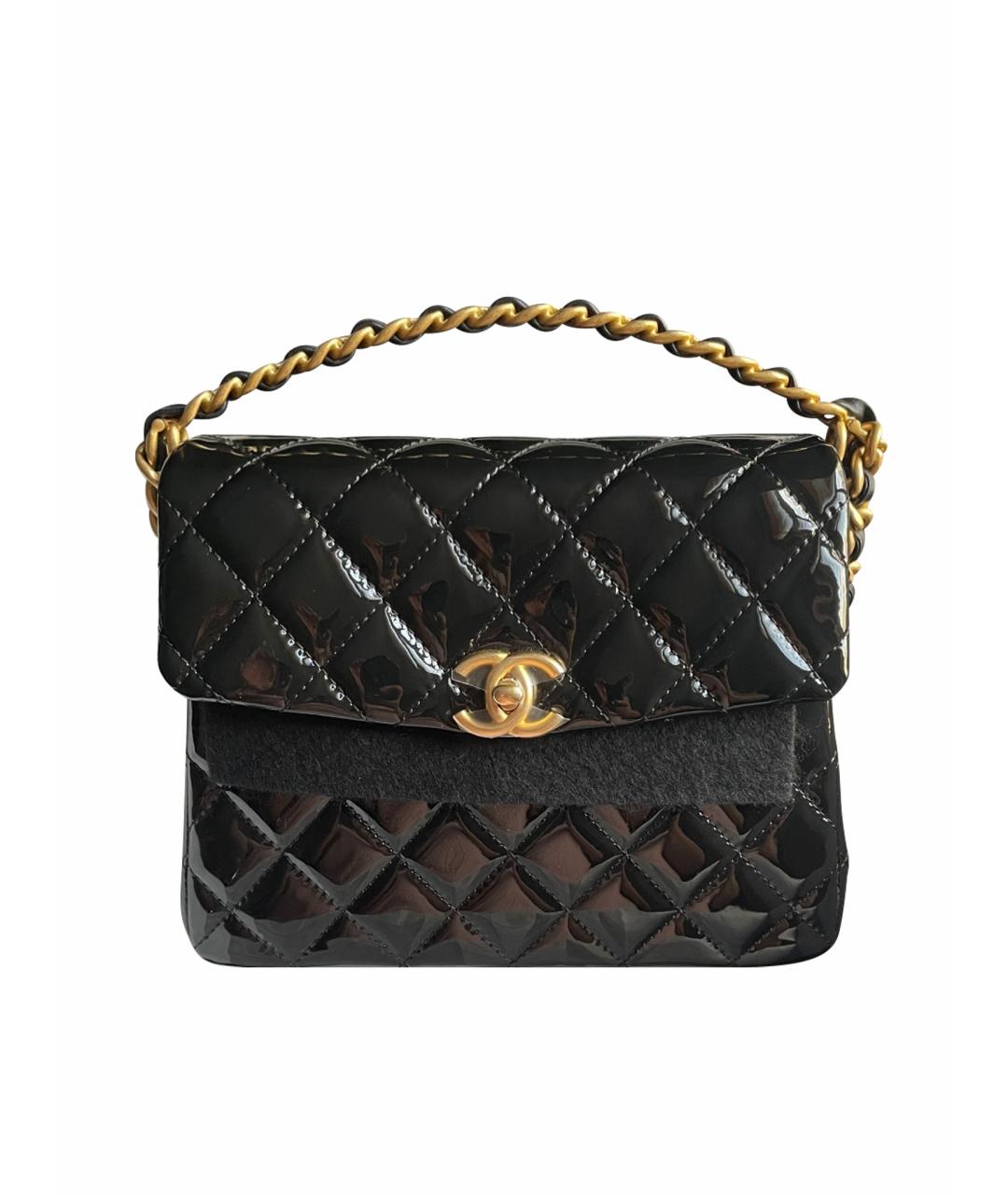 CHANEL Черная сумка через плечо из лакированной кожи, фото 1