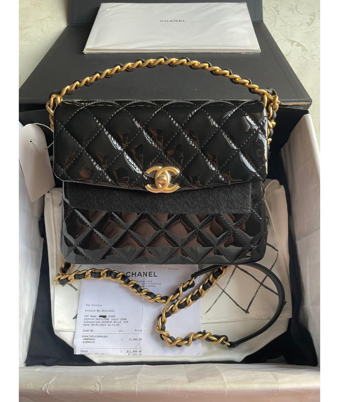 CHANEL Черная сумка через плечо из лакированной кожи, фото 7